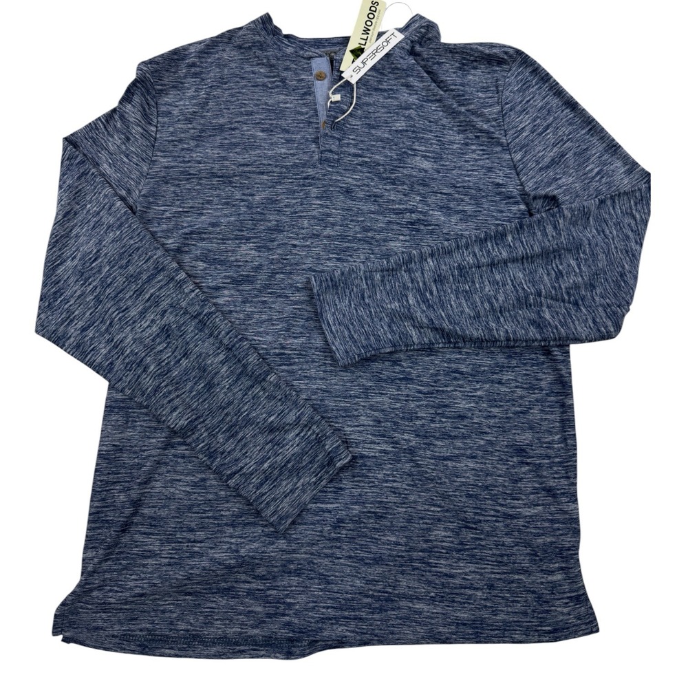 Mens Supersoft Henley Shirt Tallwoods Twilight Blue Space Dye Long Sleeve M NWT